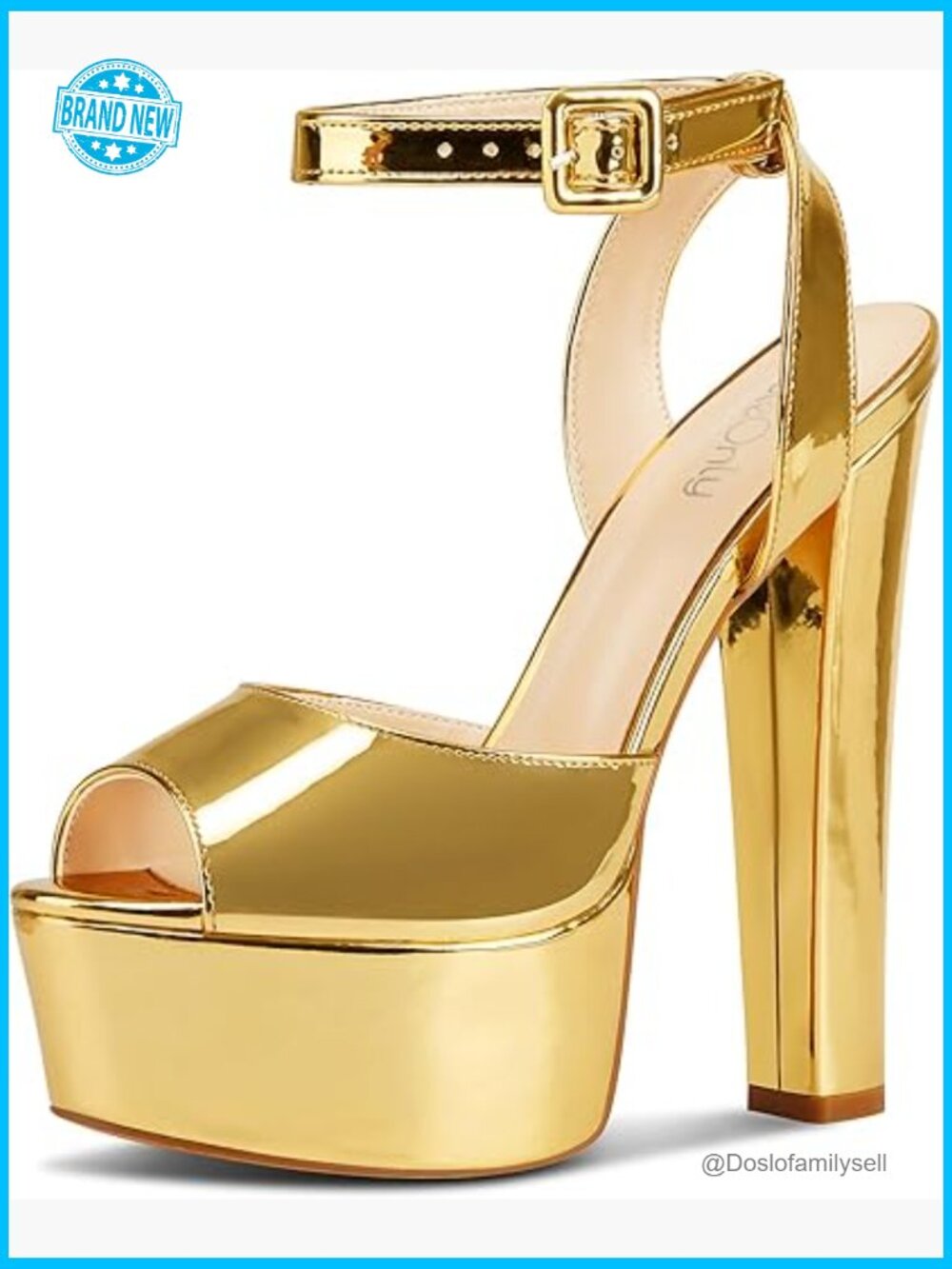 High Block Platform Heel Peep Toe Ankle Strap Sandals Prom Dress Shoes